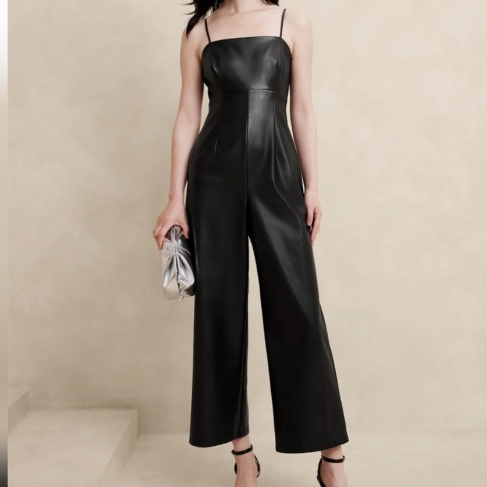 Banana Republic Vegan Leather Jumpsuit Black 10  NWT